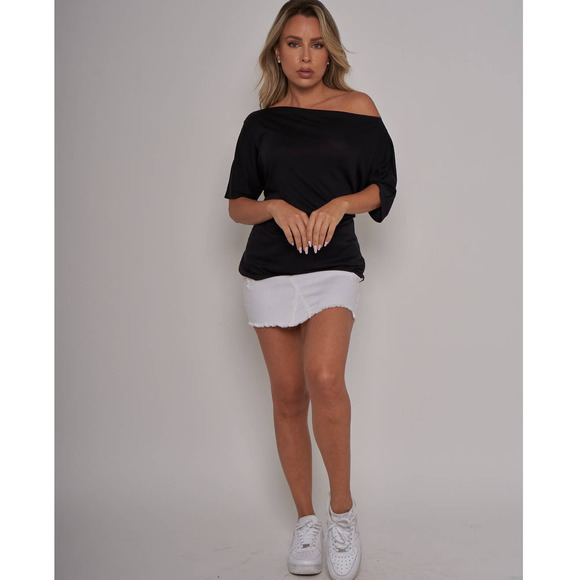 NWT - White Distressed Frayed Denim Mini Skirt - Picture 5 of 6